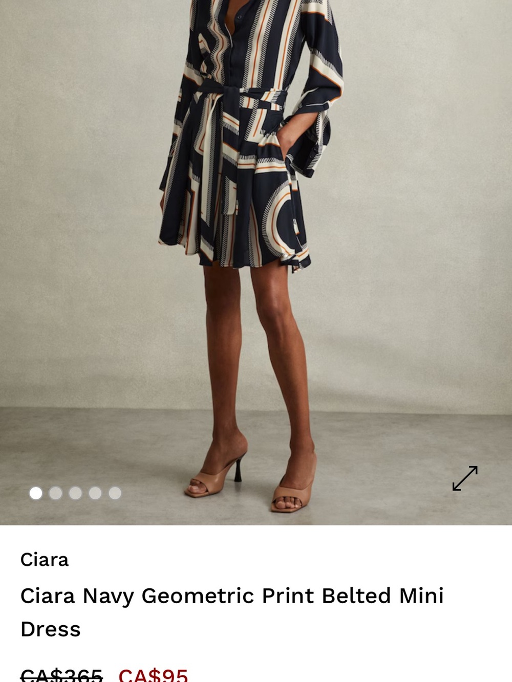 Reiss Navy Geometric-Print Belted Mini Dress